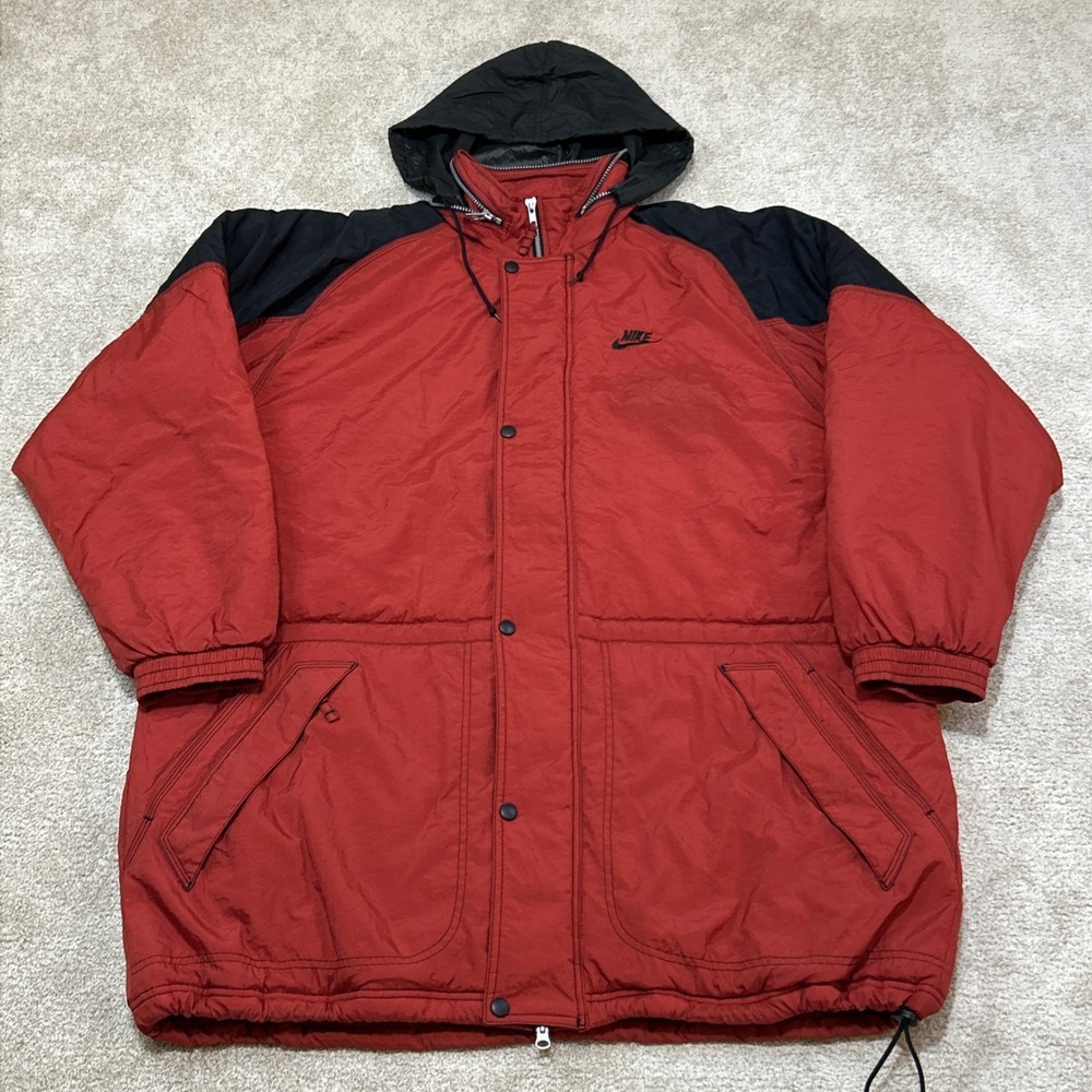 Vintage NIKE Parka Jacket Men's XL Spell Out Big Swoosh Quilt Lined White Tag